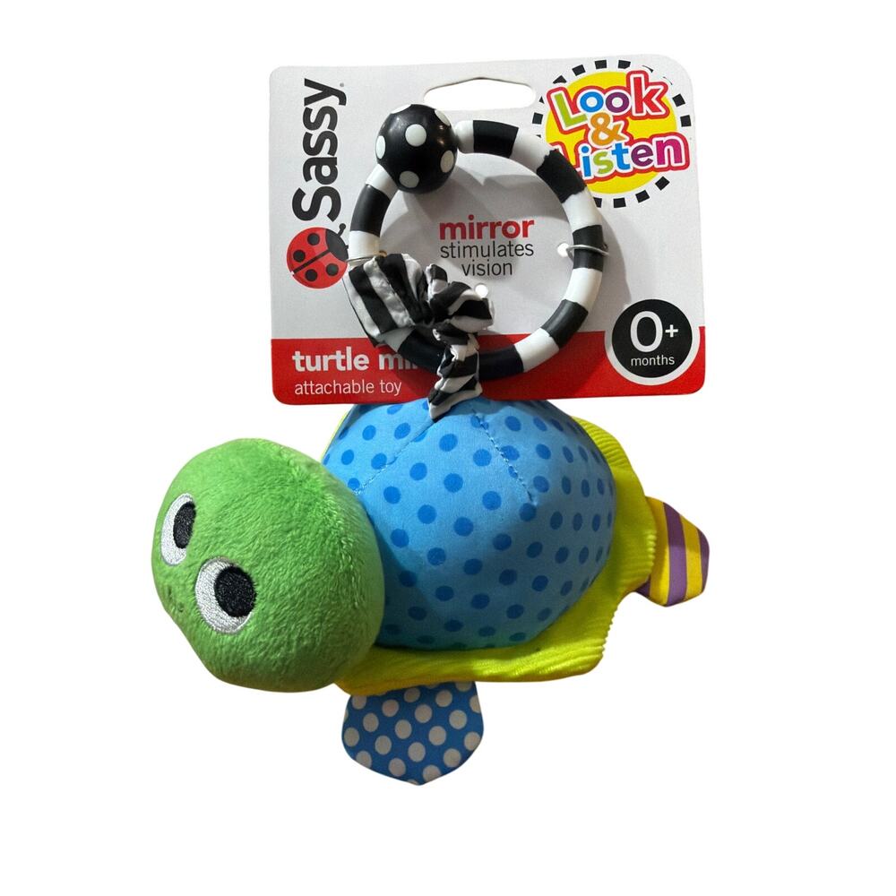 Sassy Look & Listen Turtle Mirror Attachable Toy 0+ Months Brand New